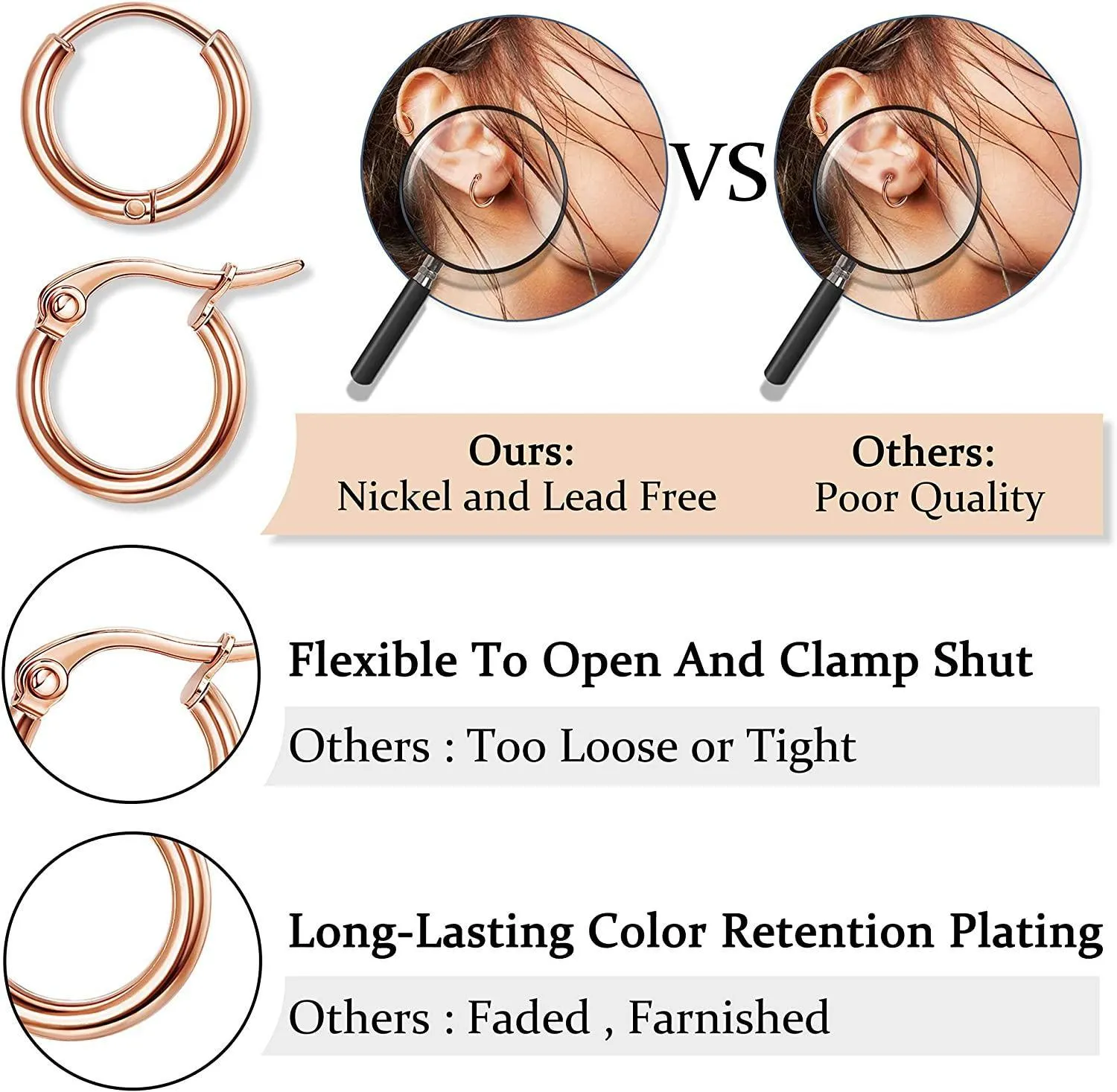 Stainless Hoop Earrings for Women Men Small Cute Huggie Hoop Earrings Set Gold Plated Silver Tone Hoop Rounded Earrings