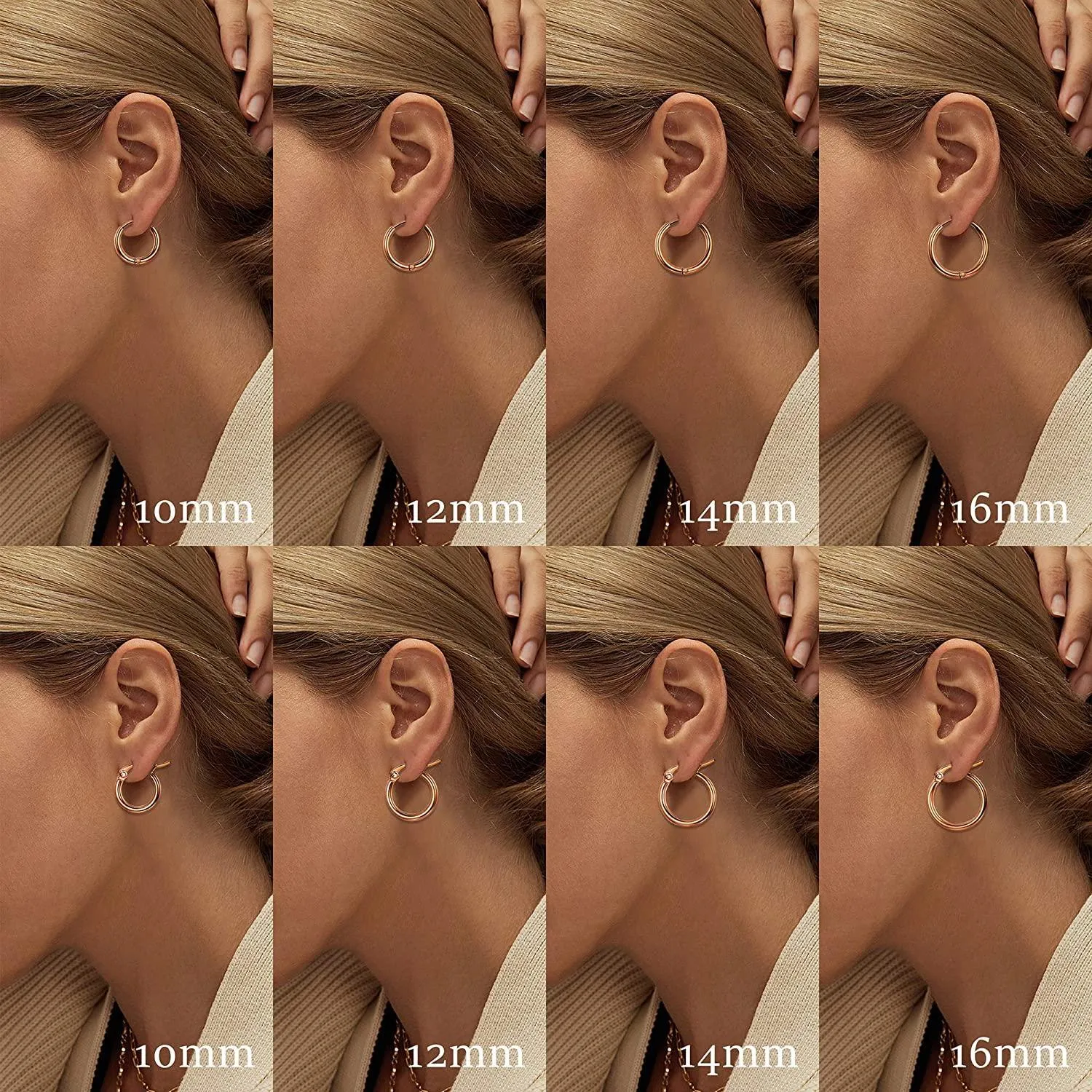 Stainless Hoop Earrings for Women Men Small Cute Huggie Hoop Earrings Set Gold Plated Silver Tone Hoop Rounded Earrings