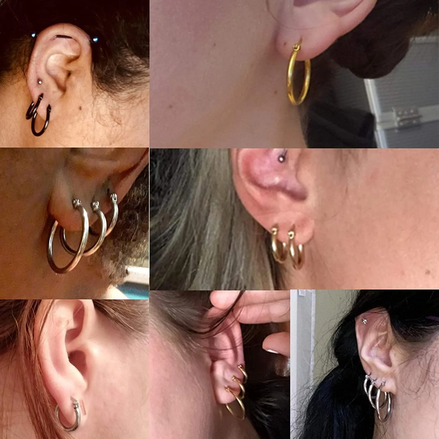 Stainless Hoop Earrings for Women Men Small Cute Huggie Hoop Earrings Set Gold Plated Silver Tone Hoop Rounded Earrings