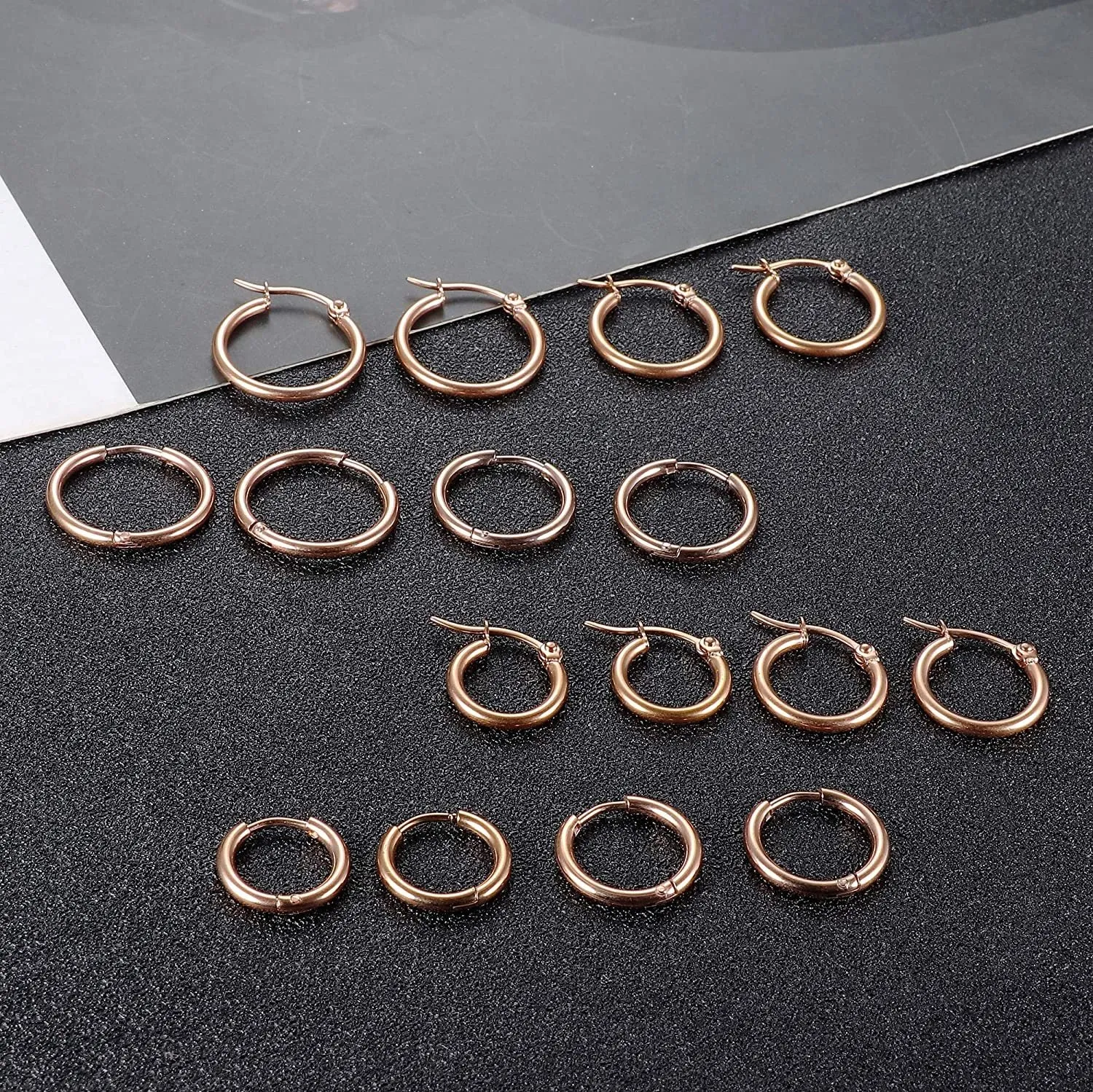 Stainless Hoop Earrings for Women Men Small Cute Huggie Hoop Earrings Set Gold Plated Silver Tone Hoop Rounded Earrings