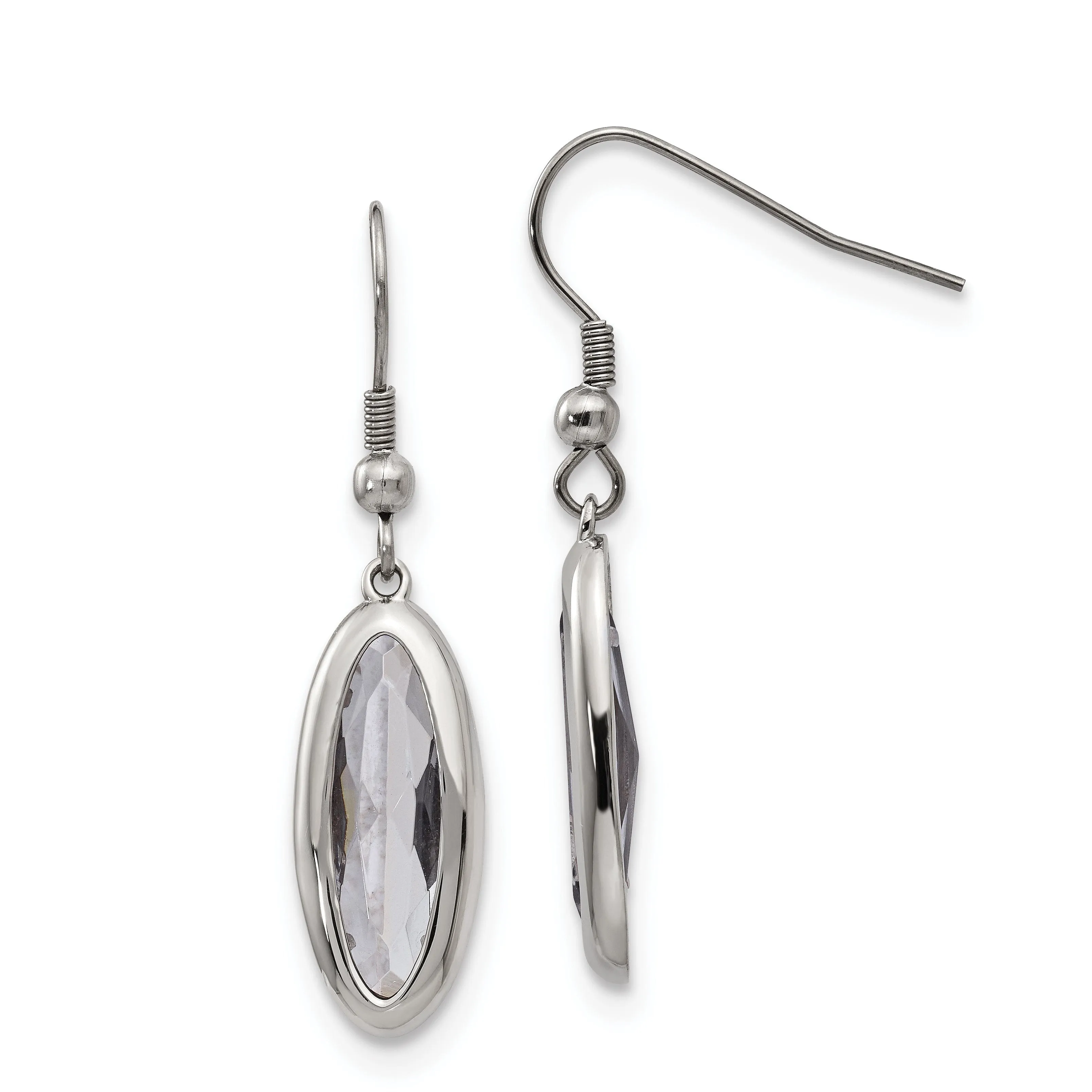 Stainless Steel Glass Oval Hook Dangle Earrings