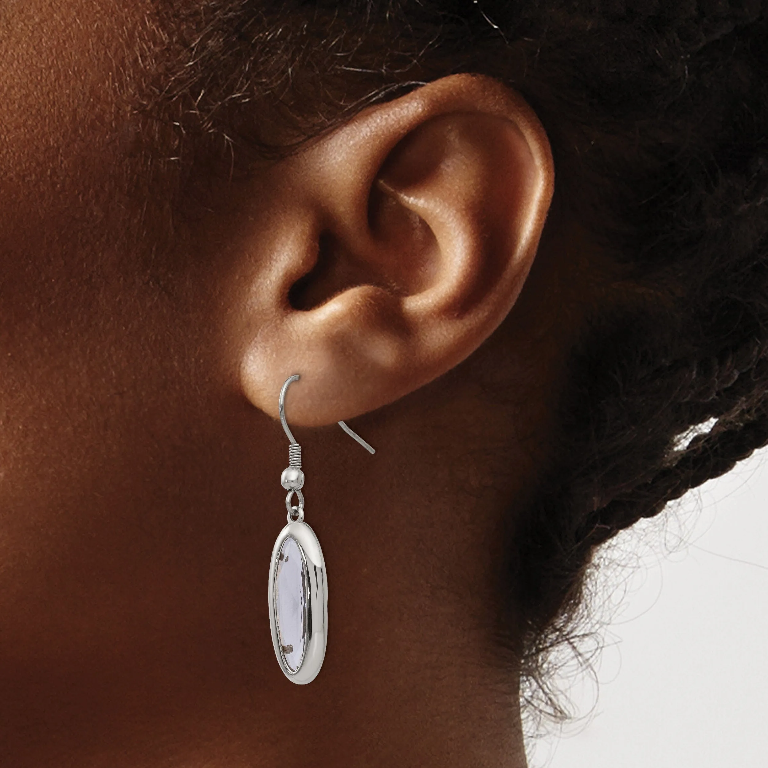 Stainless Steel Glass Oval Hook Dangle Earrings