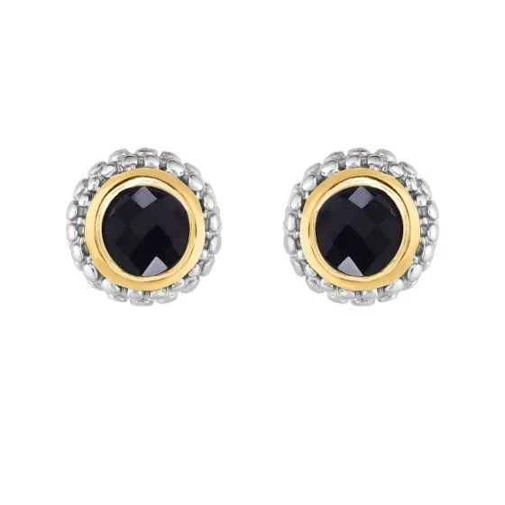 Sterling Silver & 18K Gold Popcorn Onyx Stud Earrings