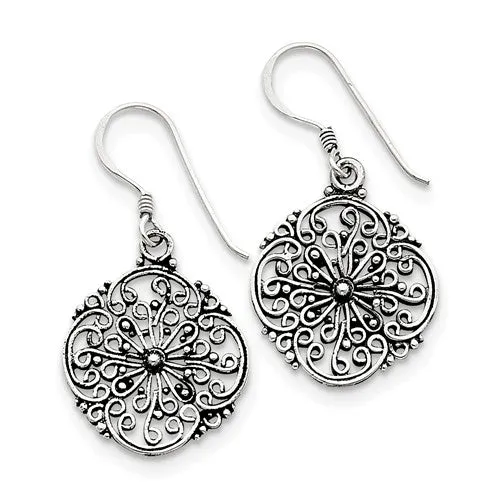Sterling Silver Antiqued Filigree Dangle Earrings