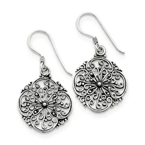Sterling Silver Antiqued Filigree Dangle Earrings