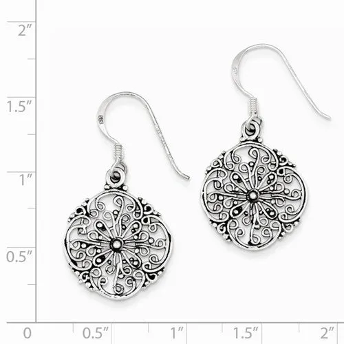 Sterling Silver Antiqued Filigree Dangle Earrings