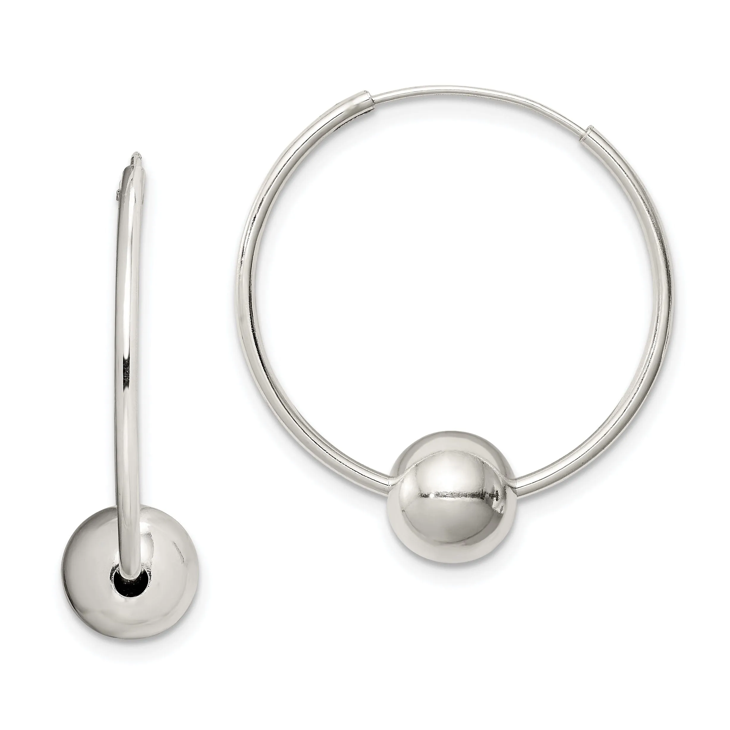 Sterling Silver Ball Bead Hoop Earrings