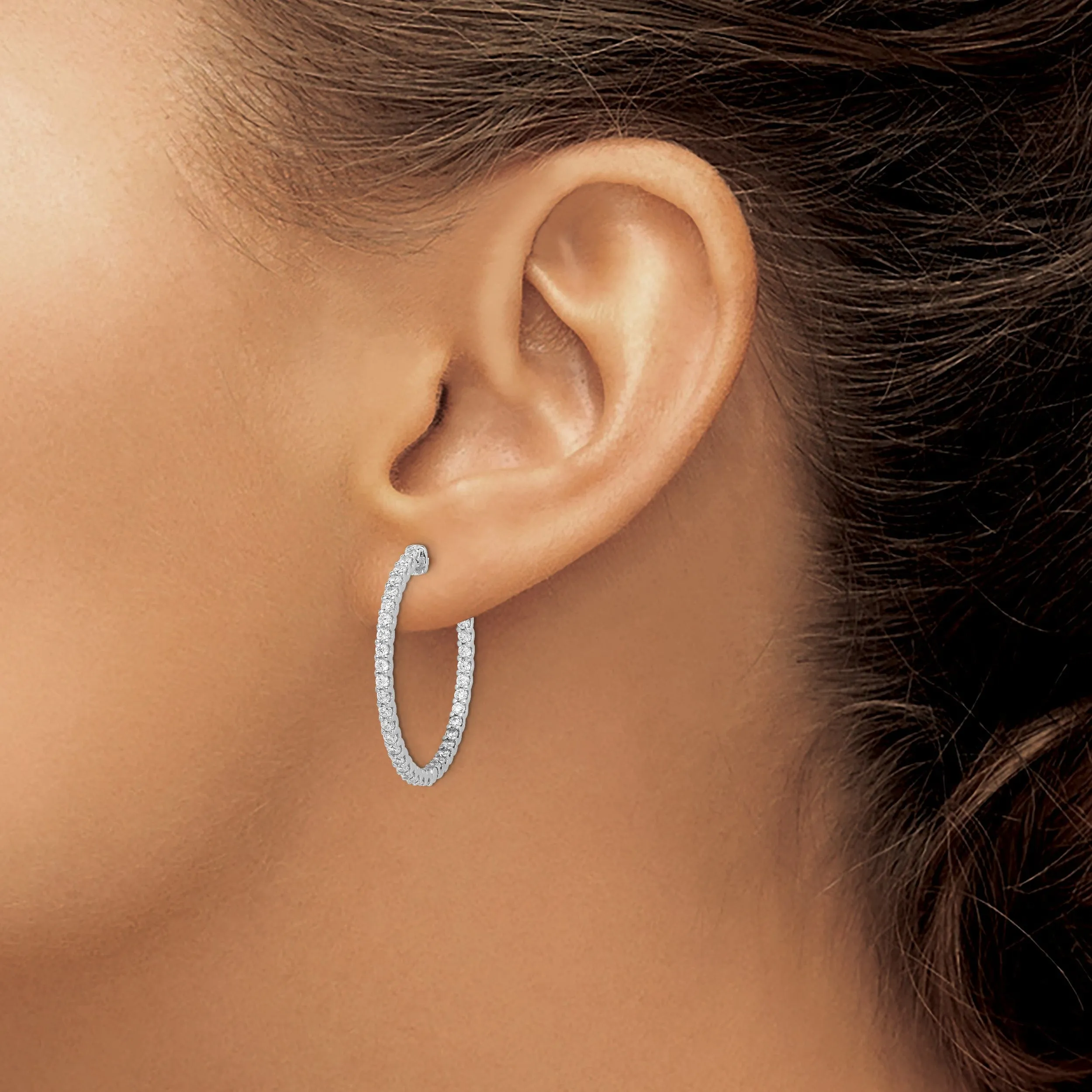 Sterling Silver CZ 74 Stone Hoop Earrings