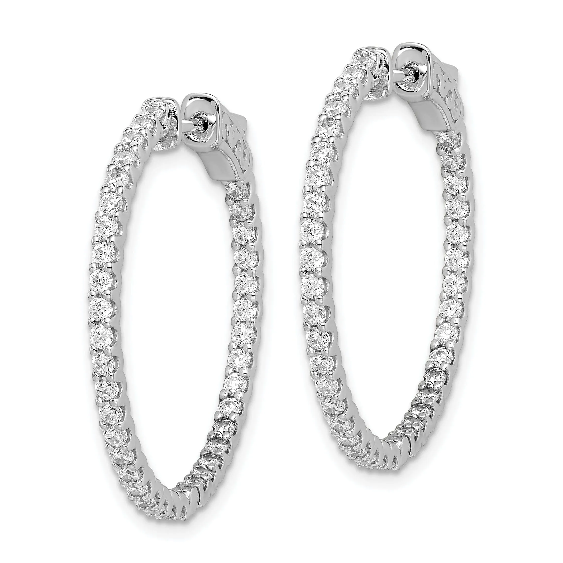 Sterling Silver CZ 74 Stone Hoop Earrings