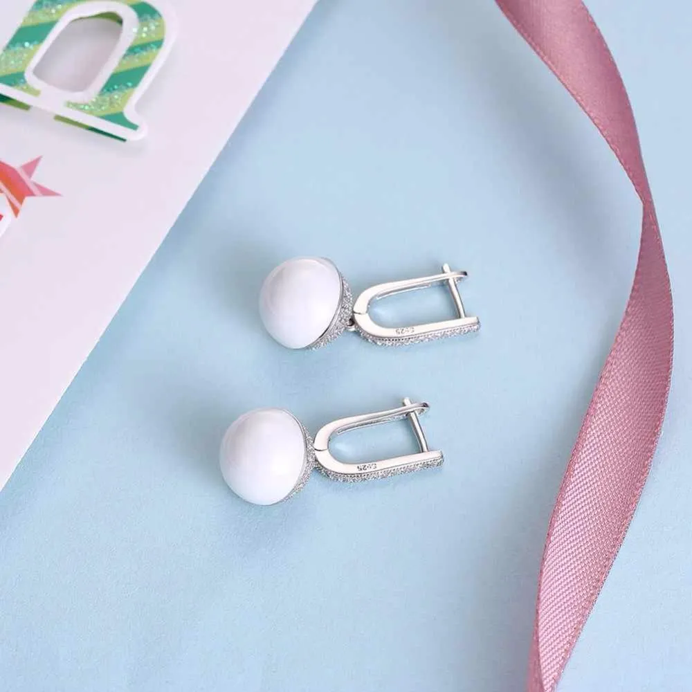 Sterling Silver Drop Earrings Zircon White Ball Ceramic Dangles Fine Jewelry Accessories Gift