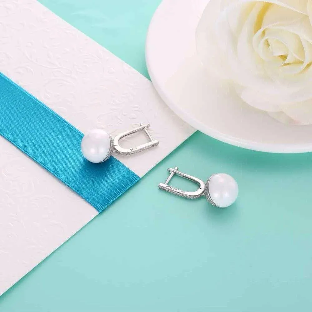 Sterling Silver Drop Earrings Zircon White Ball Ceramic Dangles Fine Jewelry Accessories Gift