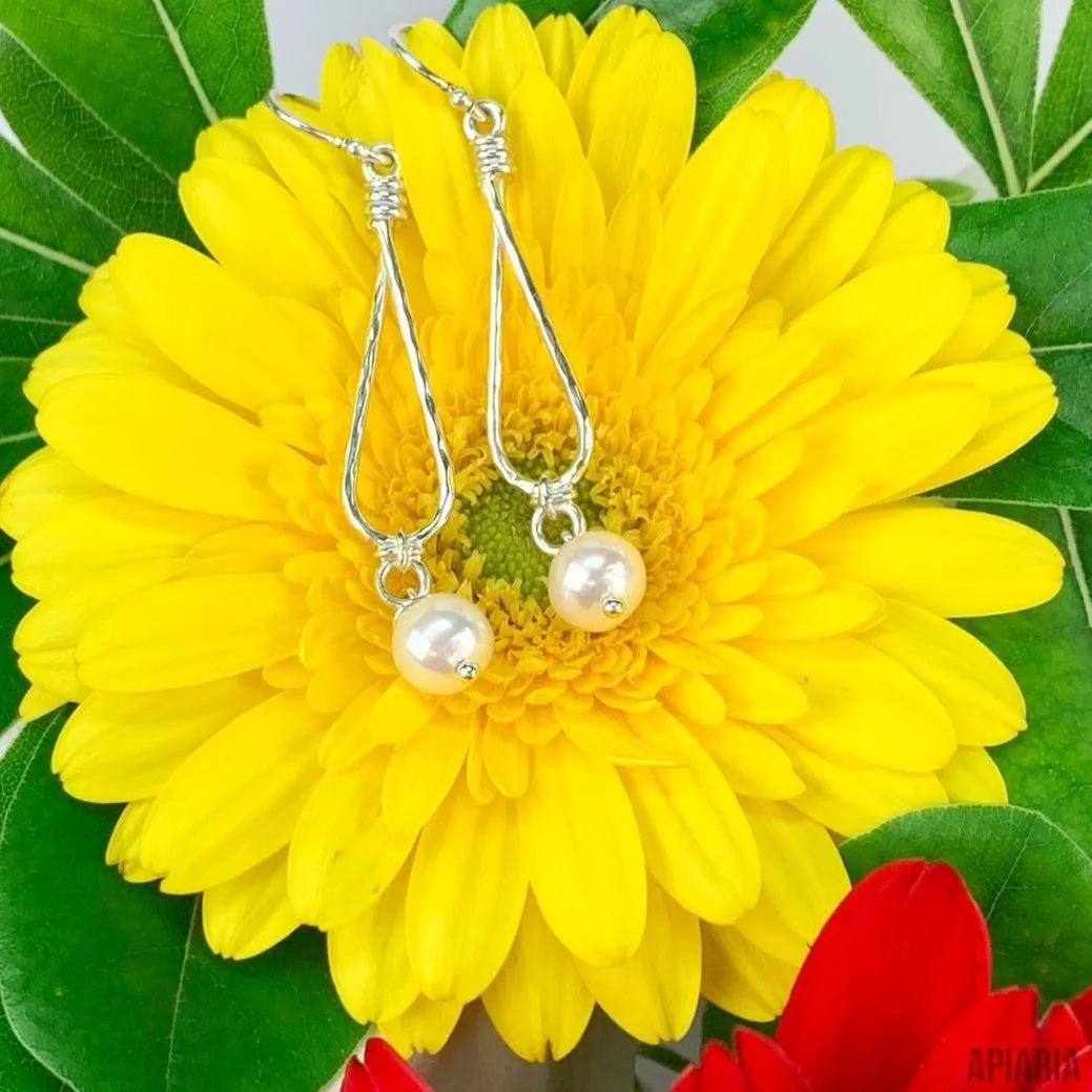Sterling Silver Teardrop Dangle with Single Pearl Earrings