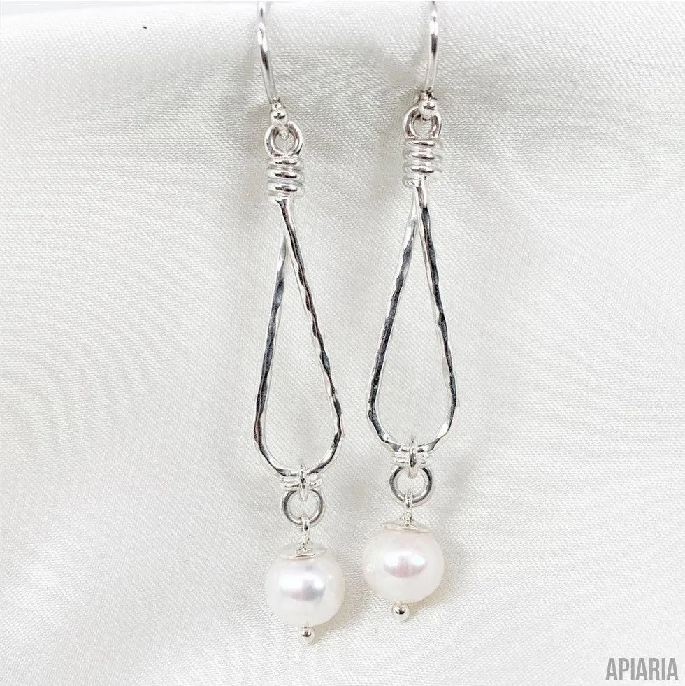 Sterling Silver Teardrop Dangle with Single Pearl Earrings