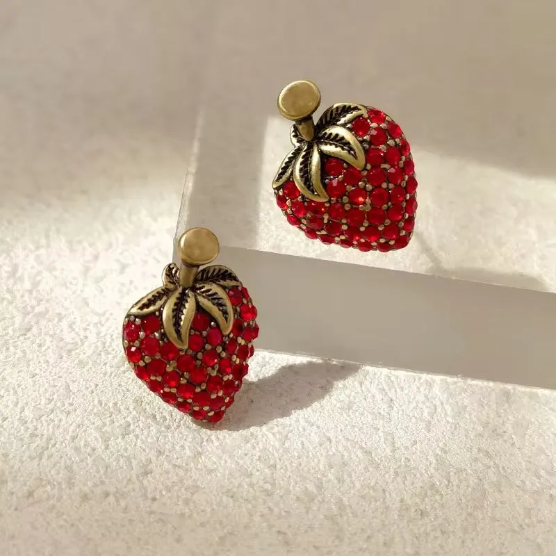 Strawberry Girl Red Glass Stud Earrings