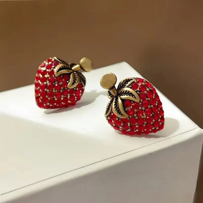 Strawberry Girl Red Glass Stud Earrings