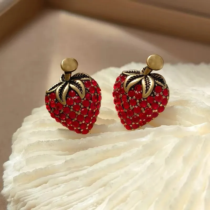 Strawberry Girl Red Glass Stud Earrings