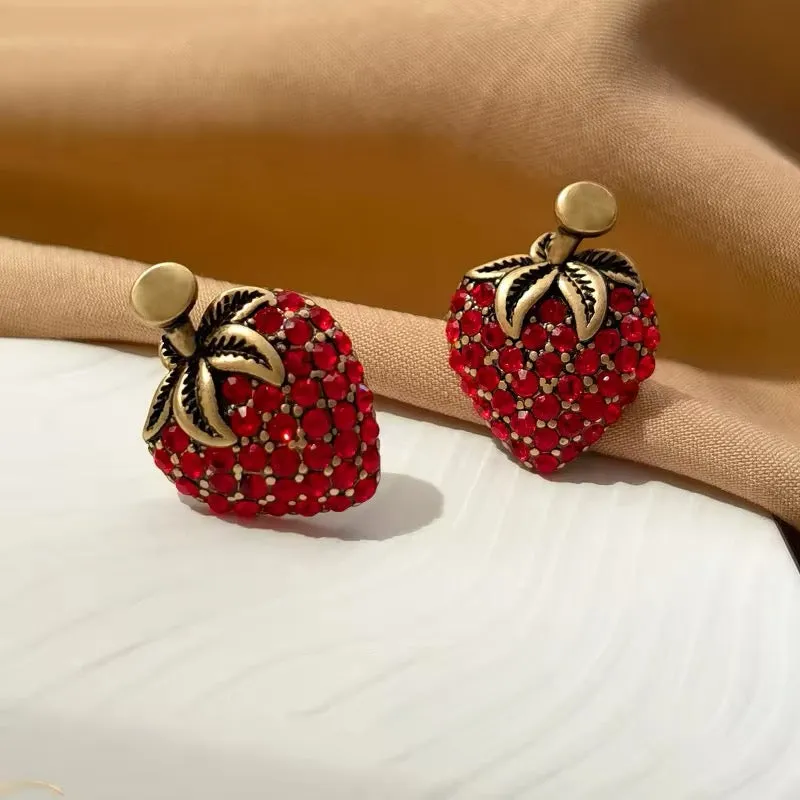 Strawberry Girl Red Glass Stud Earrings