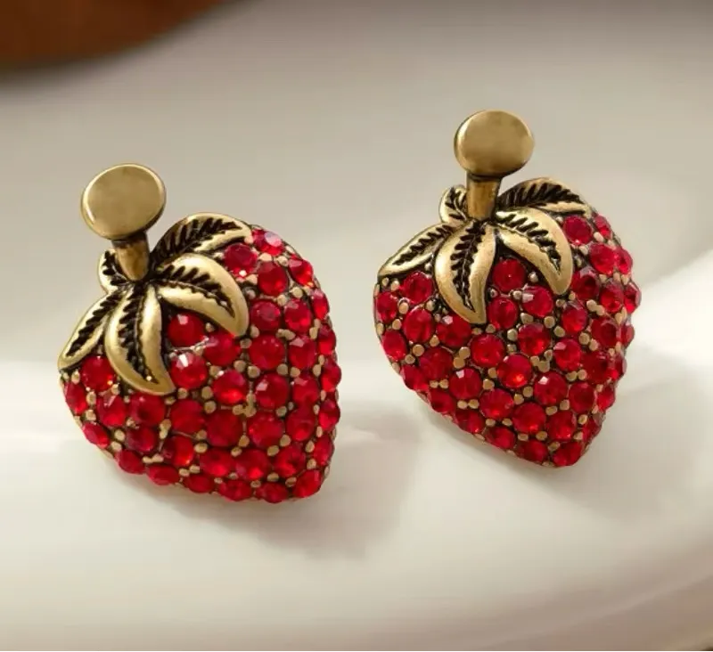 Strawberry Girl Red Glass Stud Earrings