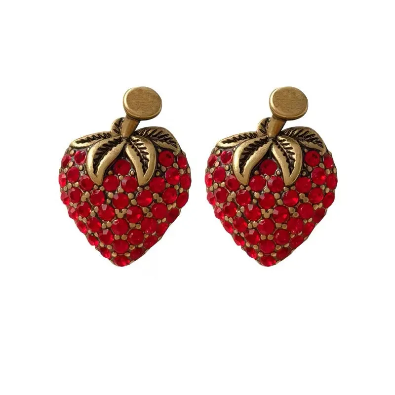Strawberry Girl Red Glass Stud Earrings