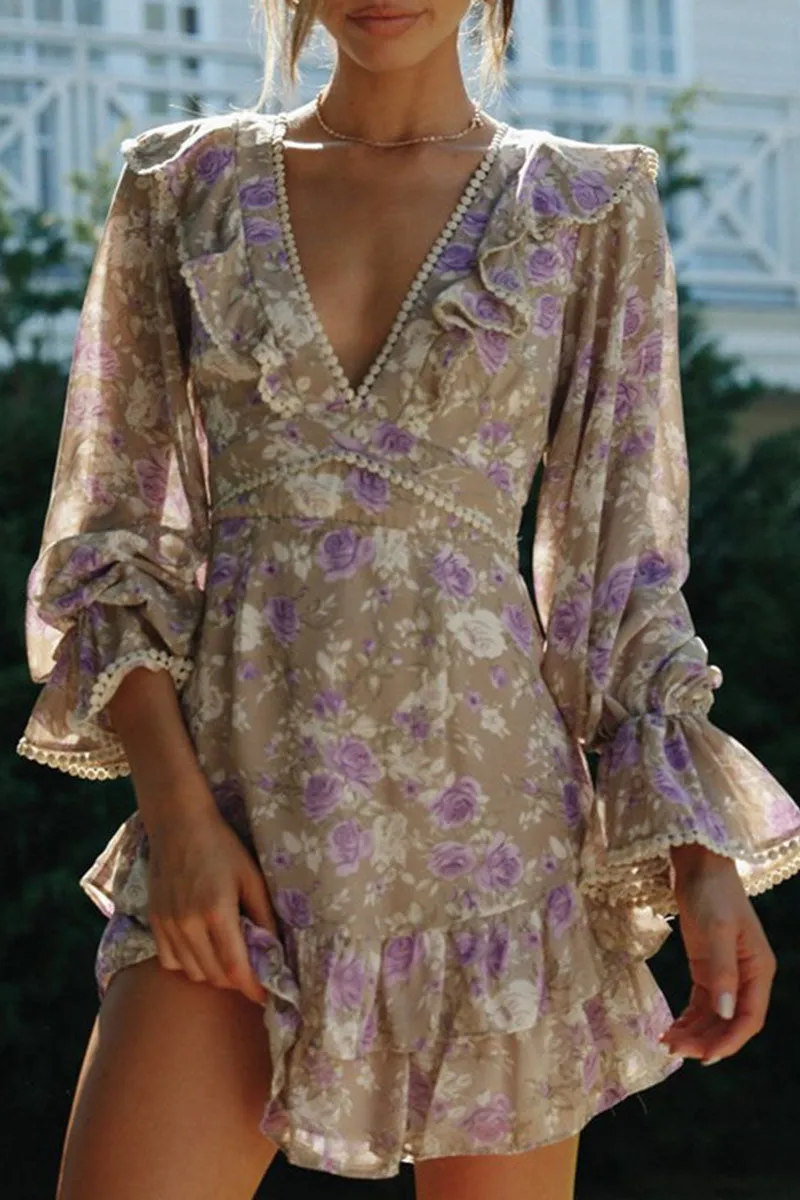 Street Print Backless V Neck A Line Dresses