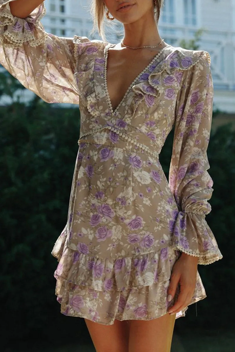 Street Print Backless V Neck A Line Dresses