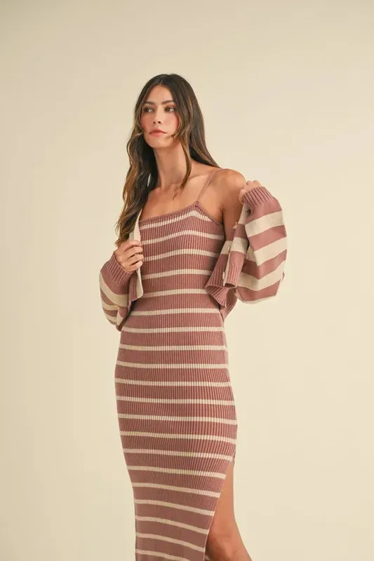 Stripe Crop Cardigan and Sweater Dress Set