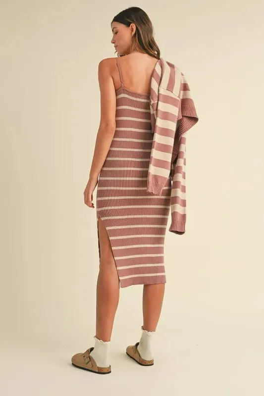 Stripe Crop Cardigan and Sweater Dress Set