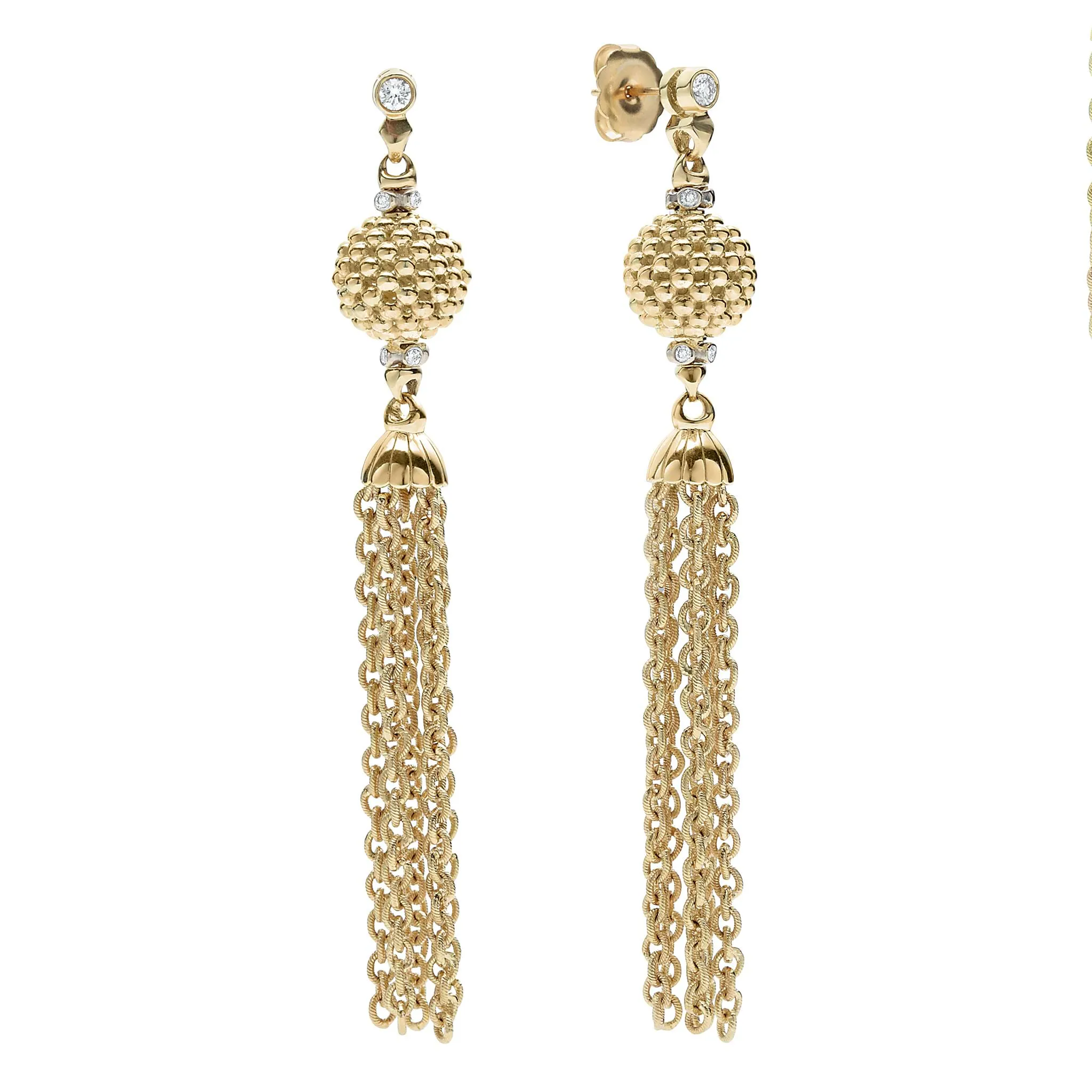 Studio 18K Gold and Diamond Chain Tassel Drop Earrings