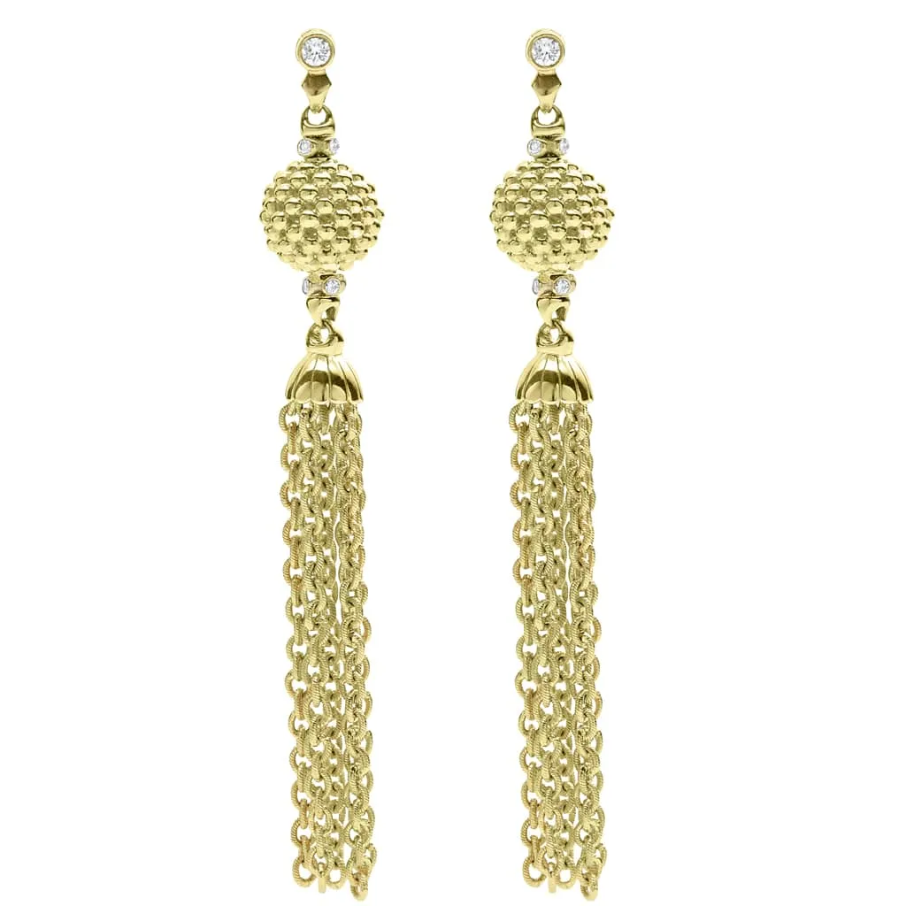 Studio 18K Gold and Diamond Chain Tassel Drop Earrings