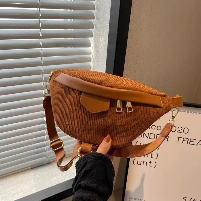 Stylish Ribbed Zipper Chest Bag