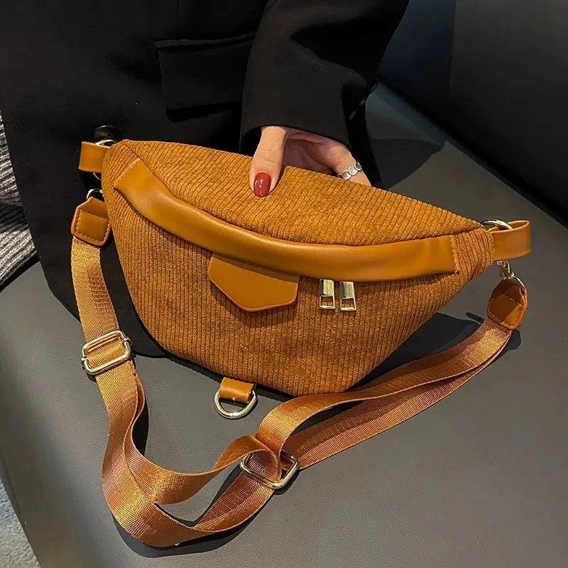 Stylish Ribbed Zipper Chest Bag