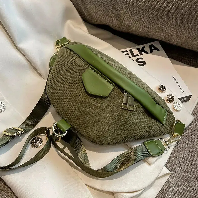 Stylish Ribbed Zipper Chest Bag