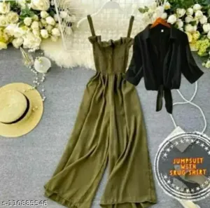 STYLISH SUMMER DRESSES FOR GIRLS AND WOMENS COMFORT AND RELAXABLE BEAUTIFUL GREEN UMPSUIT BIRTHDAY PARTY DRESSESCOCKTAIL DRESSES BEAUTIFUL GREEN JUMPSUIT WITH BLACK SHRUG