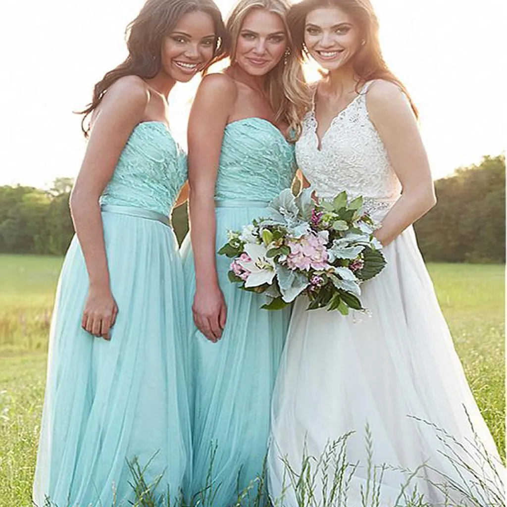 Sweetheart Lace & Tulle Green A-line Bridesmaid Dresses With Belt ,WGY0196