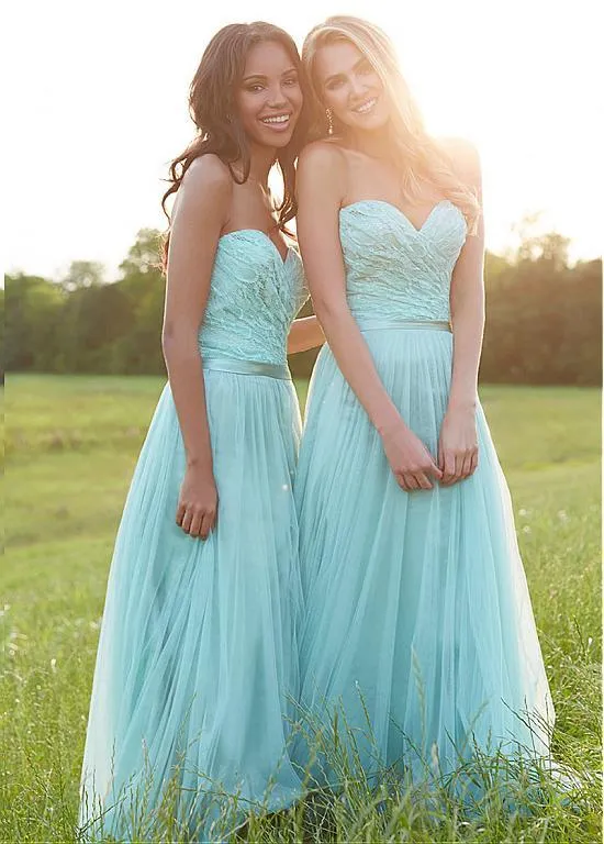 Sweetheart Lace & Tulle Green A-line Bridesmaid Dresses With Belt ,WGY0196
