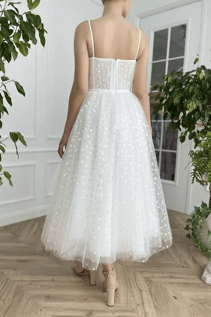 Sweetheart Neck Tulle Ivory Prom Dresses, Tea Length Evening Dresses TP1128