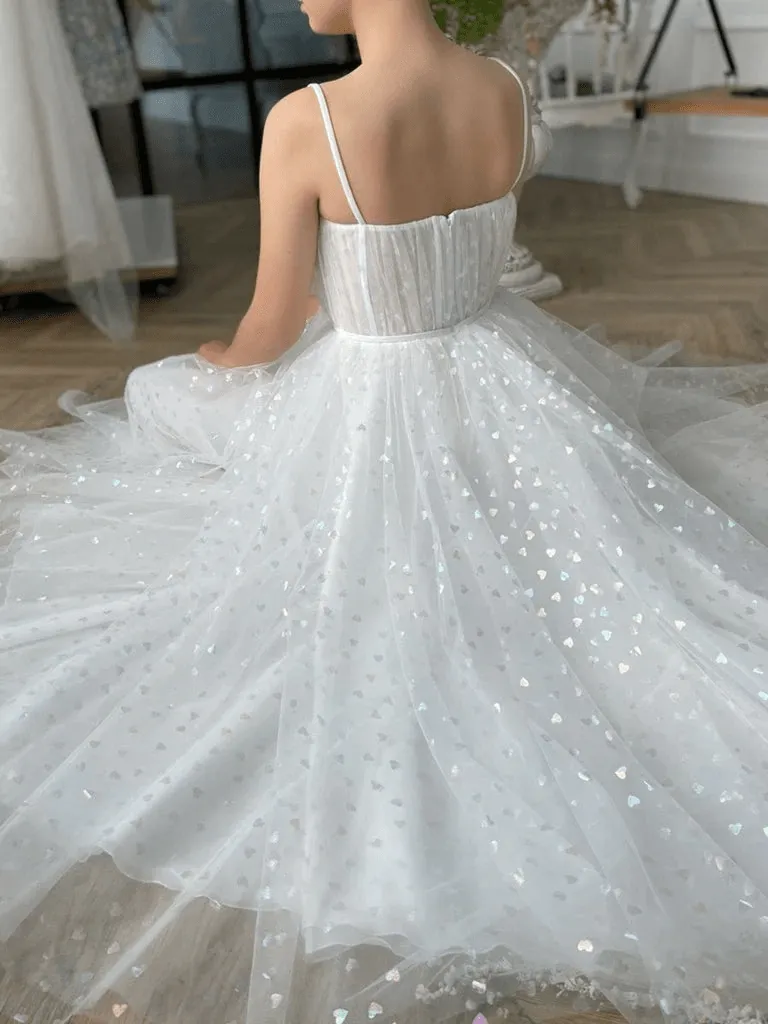 Sweetheart Neck Tulle Ivory Prom Dresses, Tea Length Evening Dresses TP1128