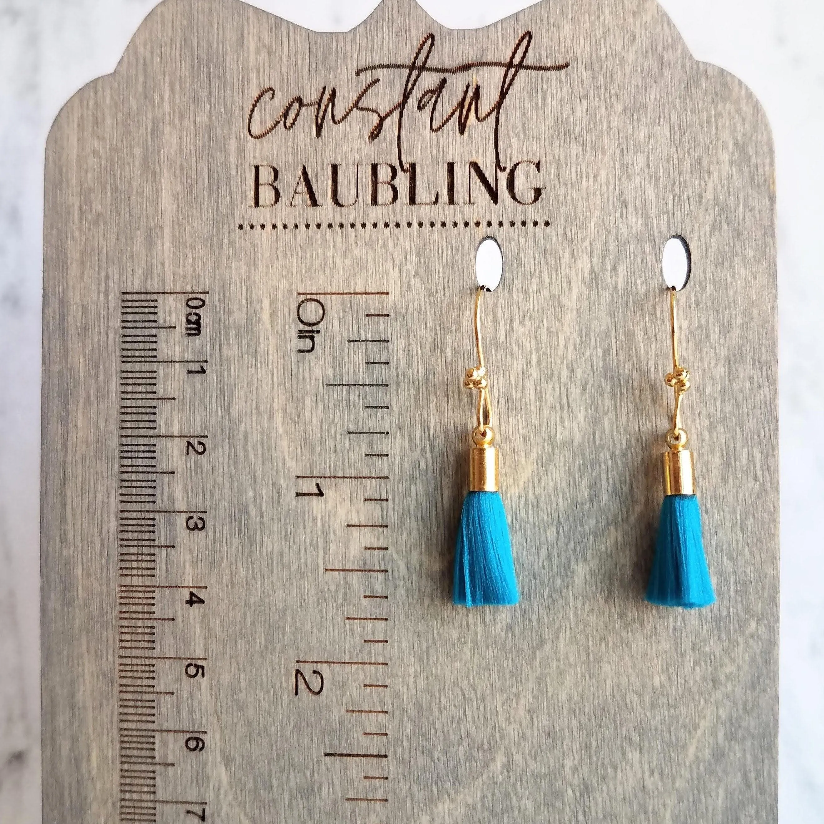 Tassel Earrings - gold cap fringe on fancy 4 ball hooks in teal, pale light blue, bright orange, hot/fuchsia pink, silky colorful jewelry