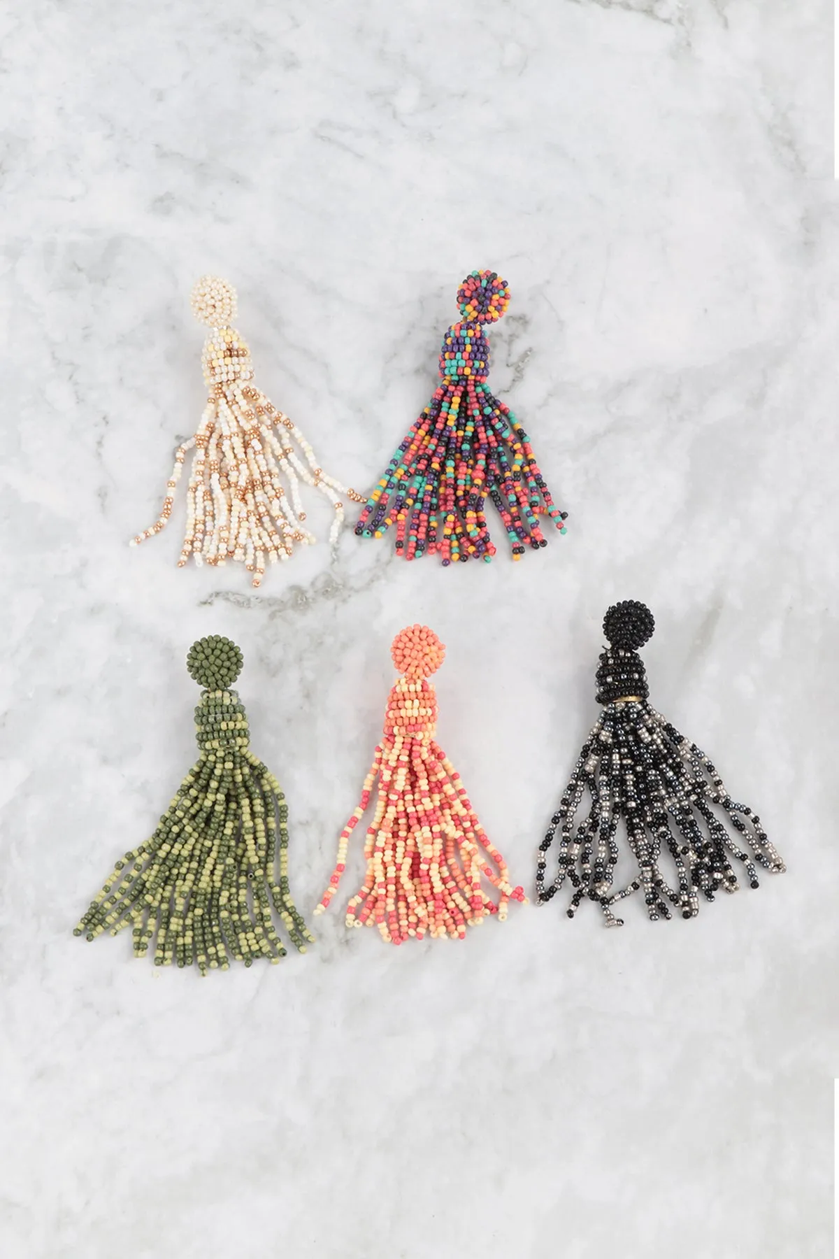 TASSEL FRINGE SEED BEAD DROP POST EARRINGS