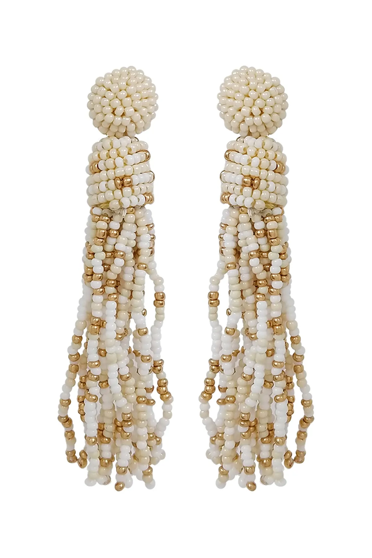 TASSEL FRINGE SEED BEAD DROP POST EARRINGS