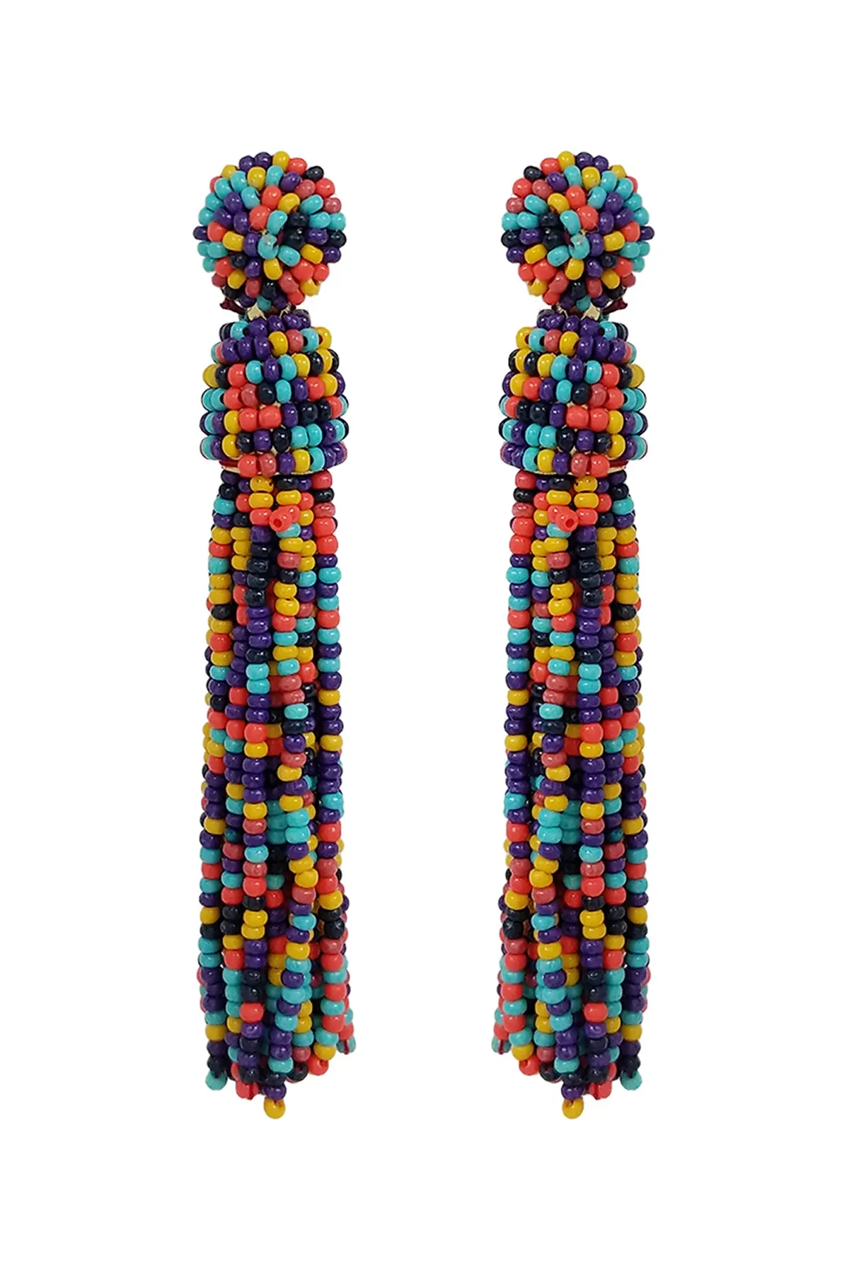 TASSEL FRINGE SEED BEAD DROP POST EARRINGS