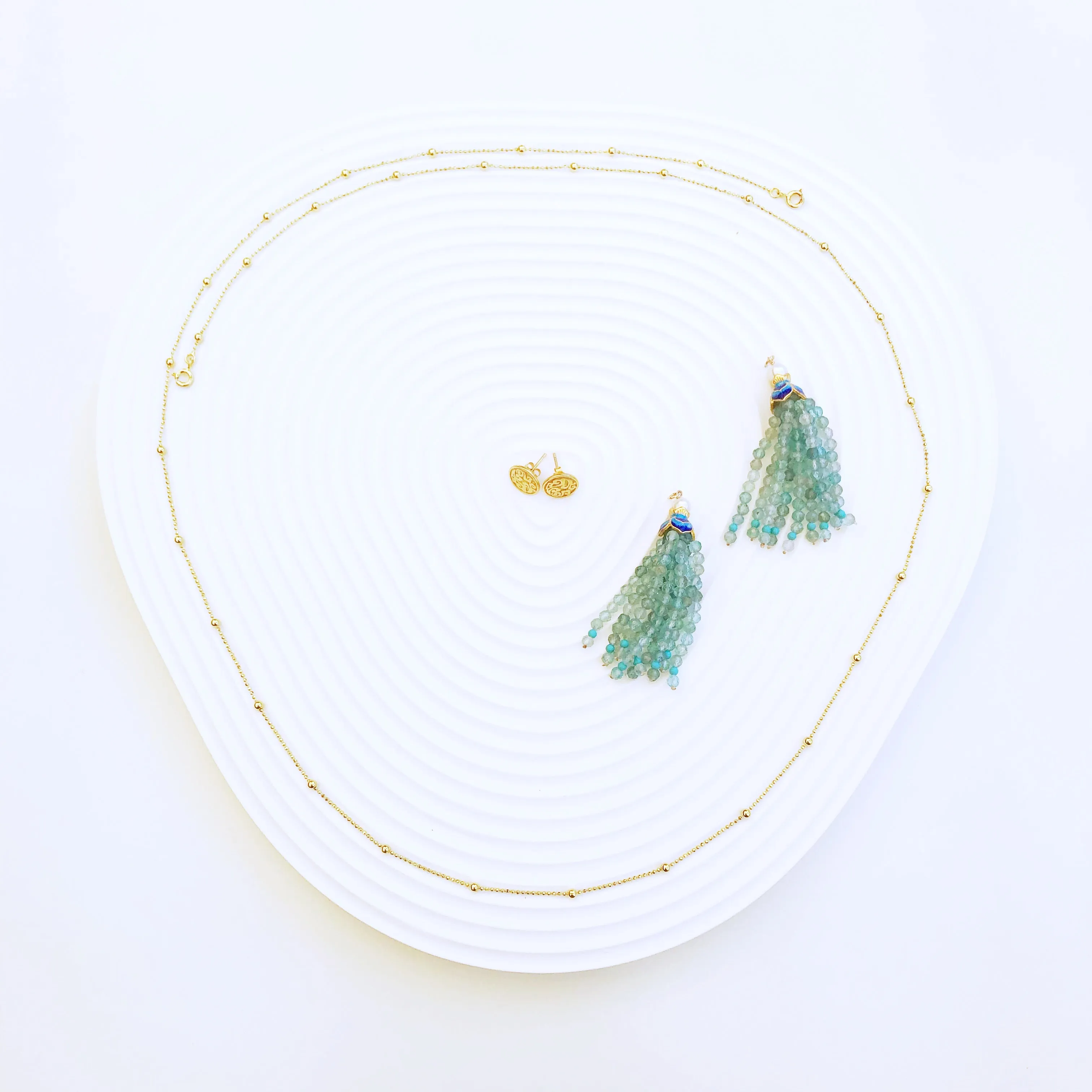 Tassels Necklace and Earrings - Apatite