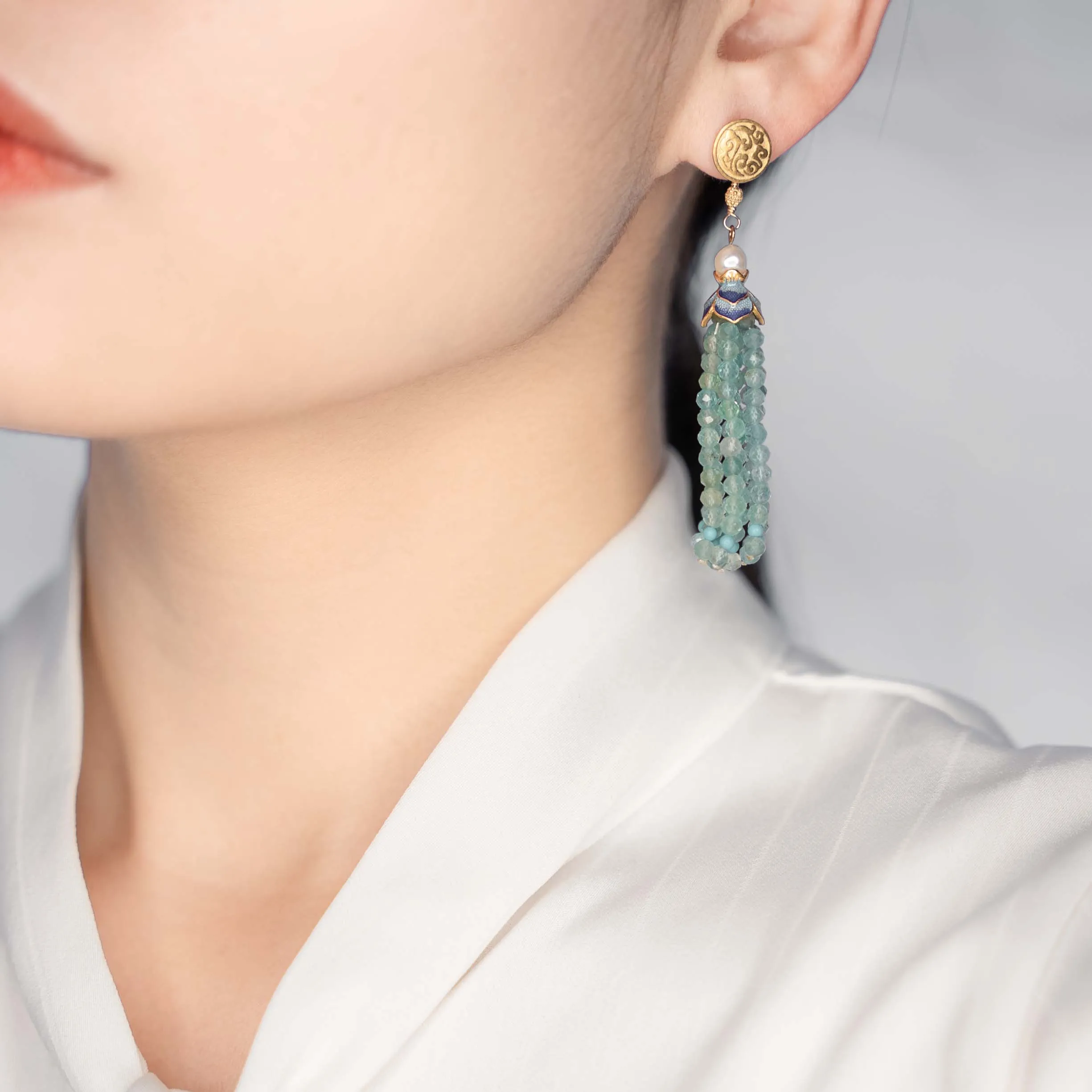 Tassels Necklace and Earrings - Apatite