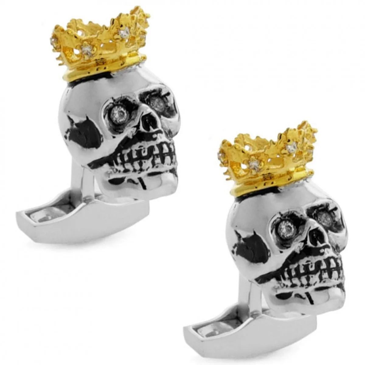 Tateossian King Skull with Gold Crown Cufflinks, Sterling Silver