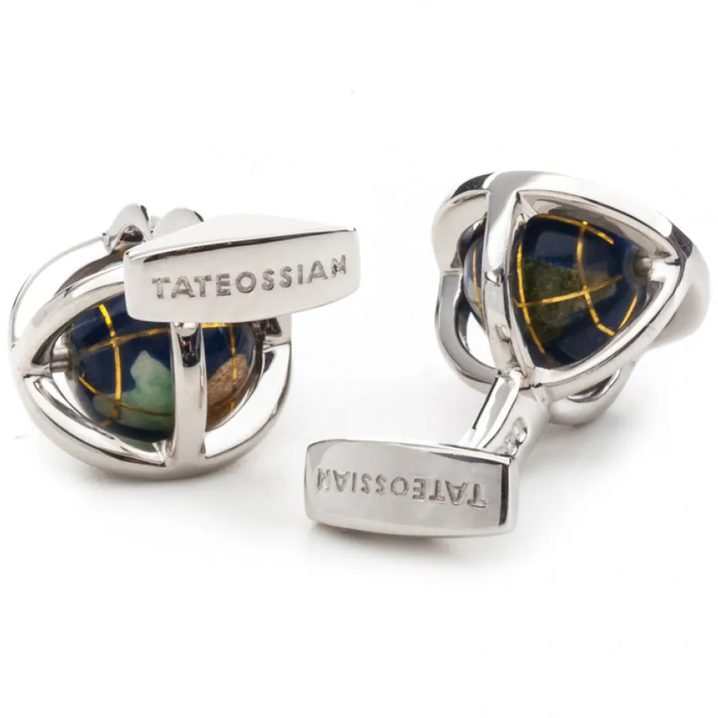 Tateossian Lapis Spinning Globe Cufflinks, Blue and Silver