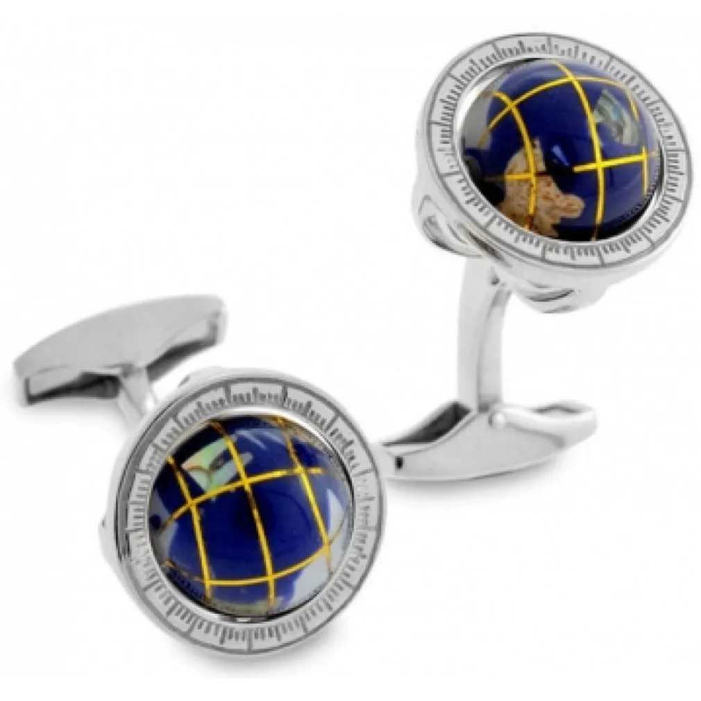 Tateossian Lapis Spinning Globe Cufflinks, Blue and Silver
