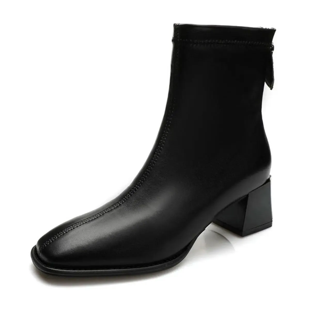 'Thea' Back Zip-Up Block Heel Boots