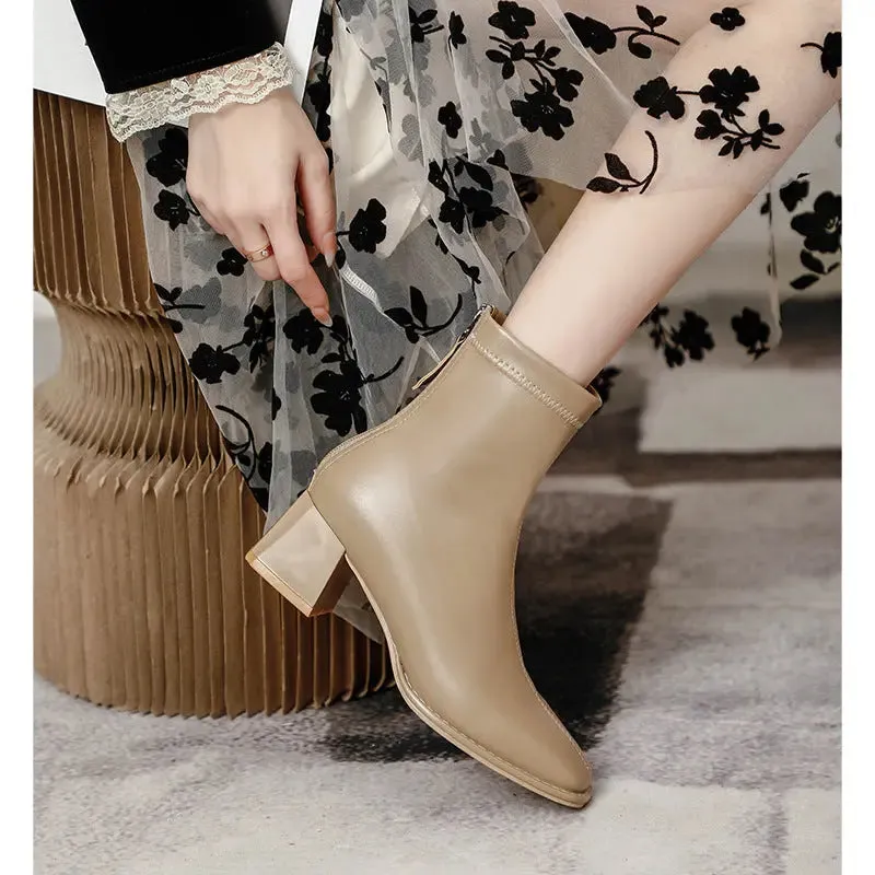 'Thea' Back Zip-Up Block Heel Boots