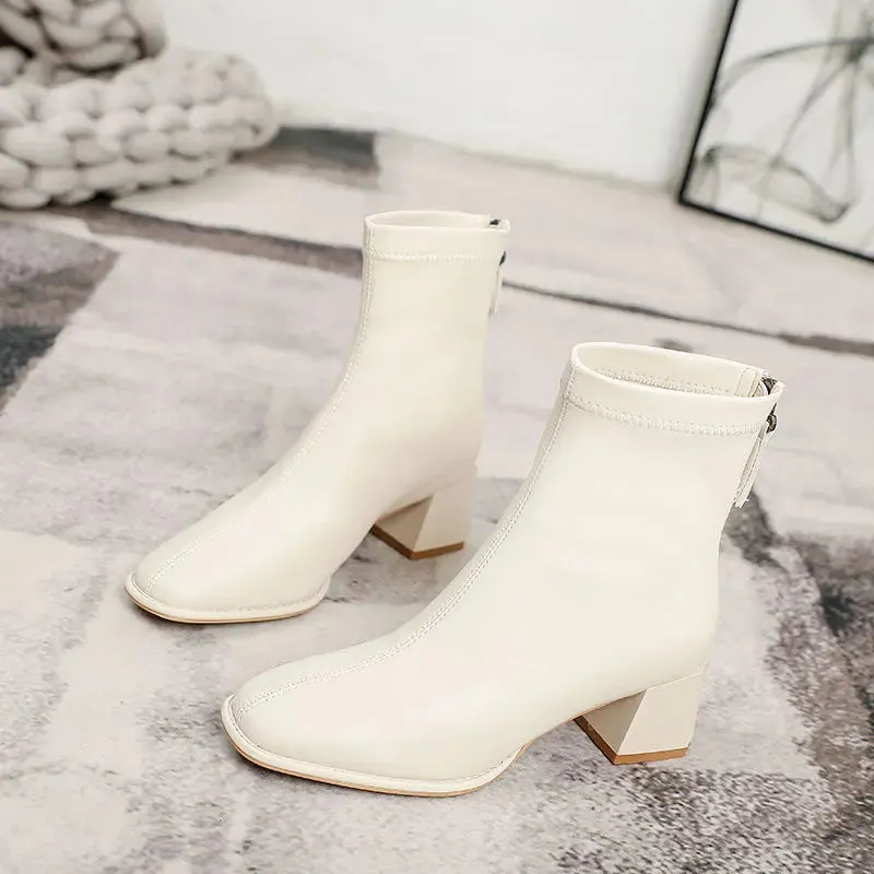 'Thea' Back Zip-Up Block Heel Boots