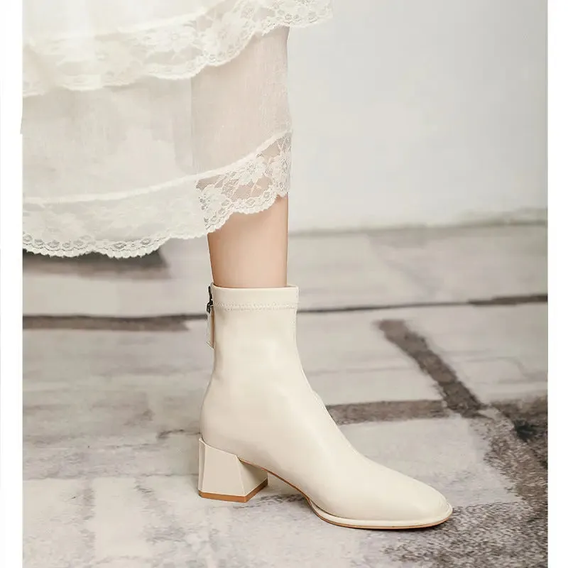 'Thea' Back Zip-Up Block Heel Boots